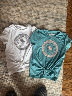 Abercrombie & Fitch Girls Tie-Front Tees - White & Teal